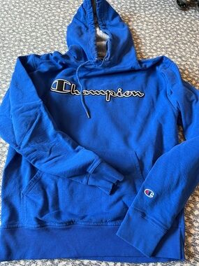 Champion Blue Script Logo Pullover Hoodie